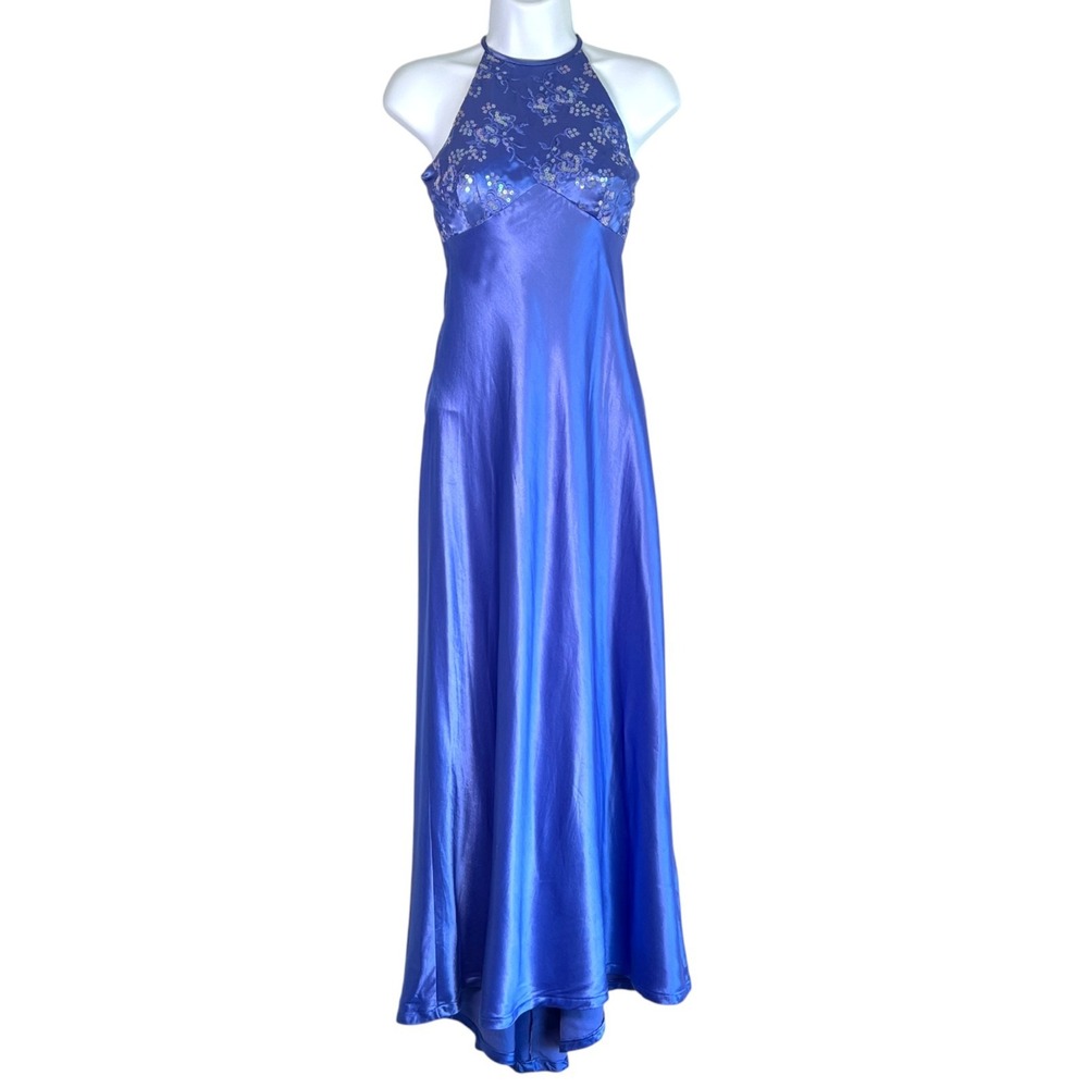 Vtg Y2K Babydoll Halter Sequin Open Back Formal Dress Sz‎ 5-6 Prom Fairy Whimsy